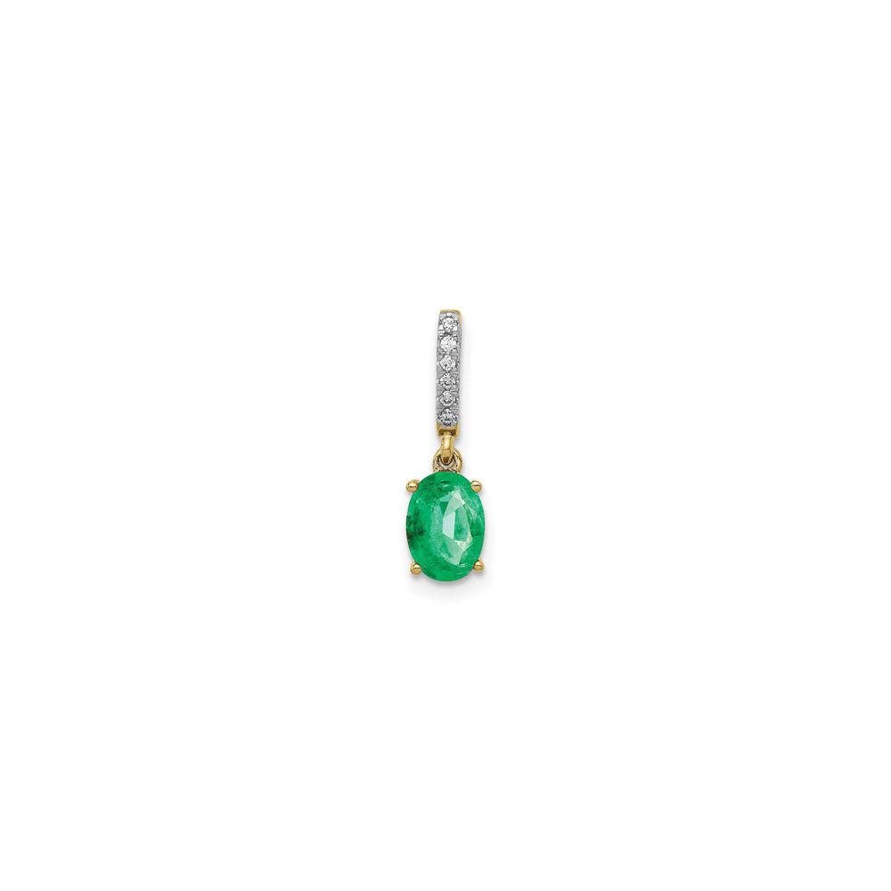 Oval Emerald and Diamond Bail Pendant (14K) front - Popular Jewelry - New York