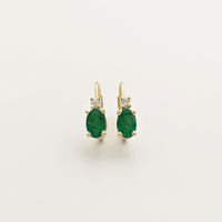 Oval Emerald and Diamond Huggie Earrings (14K) main - Popular Jewelry - New York