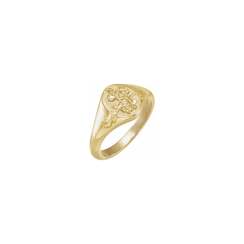 Oval Floral Signet Ring yellow (14K) front - Popular Jewelry - New York