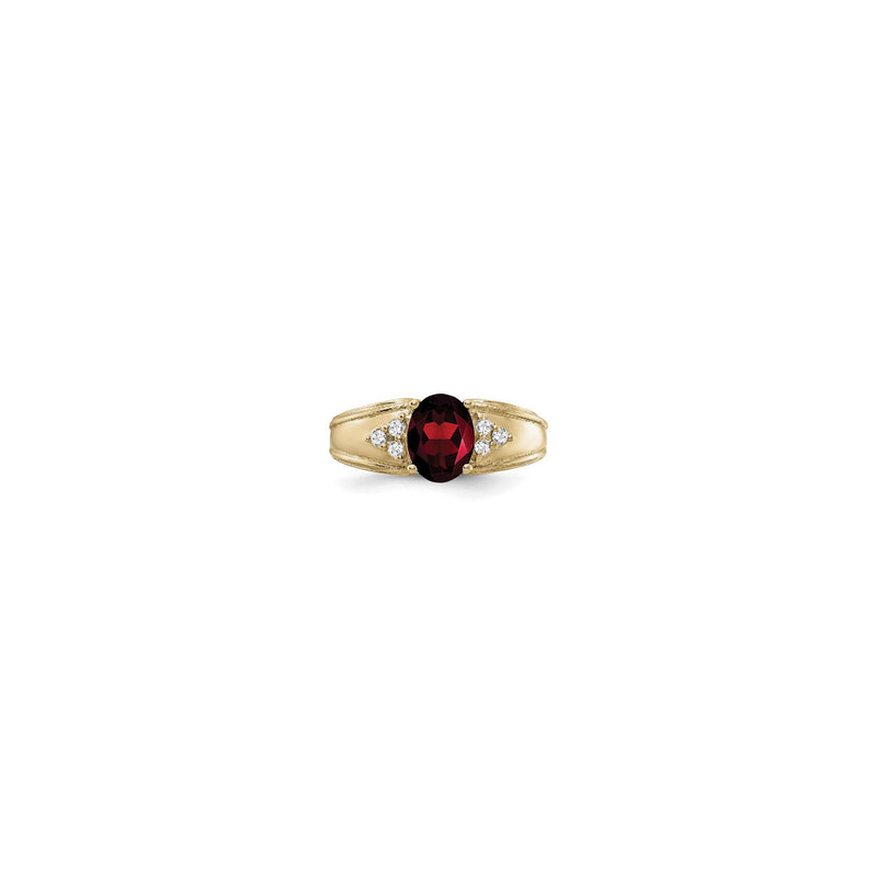 Oval Garnet Diamond Trios Accented Ring (14K) front - Popular Jewelry - New York