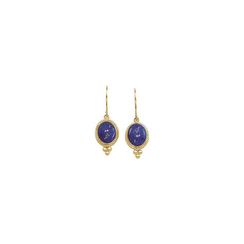Oval Lapis Dangle Earrings (14K) front - Popular Jewelry - New York