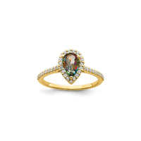Anellu di fidanzamentu Halo di diamanti di focu misticu tagliatu à pera (14K) principale - Popular Jewelry - New York