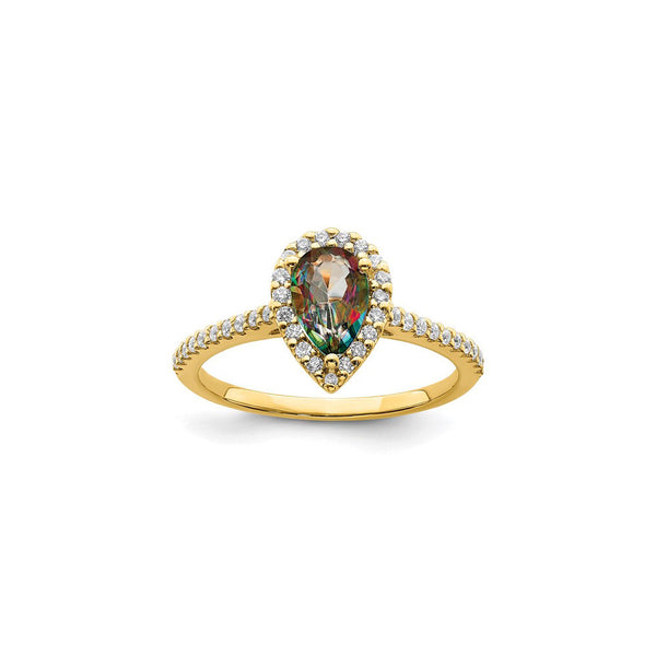 Pear-Cut Mystic Fire Diamond Halo Engagement Ring (14K) main - Popular Jewelry - New York