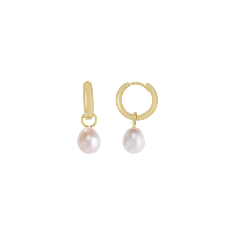 Pearl Drop Huggie Earrings (14K) main - Popular Jewelry - New York