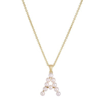 Pearl Initial Letter Necklace A (14K) front - Popular Jewelry - New York