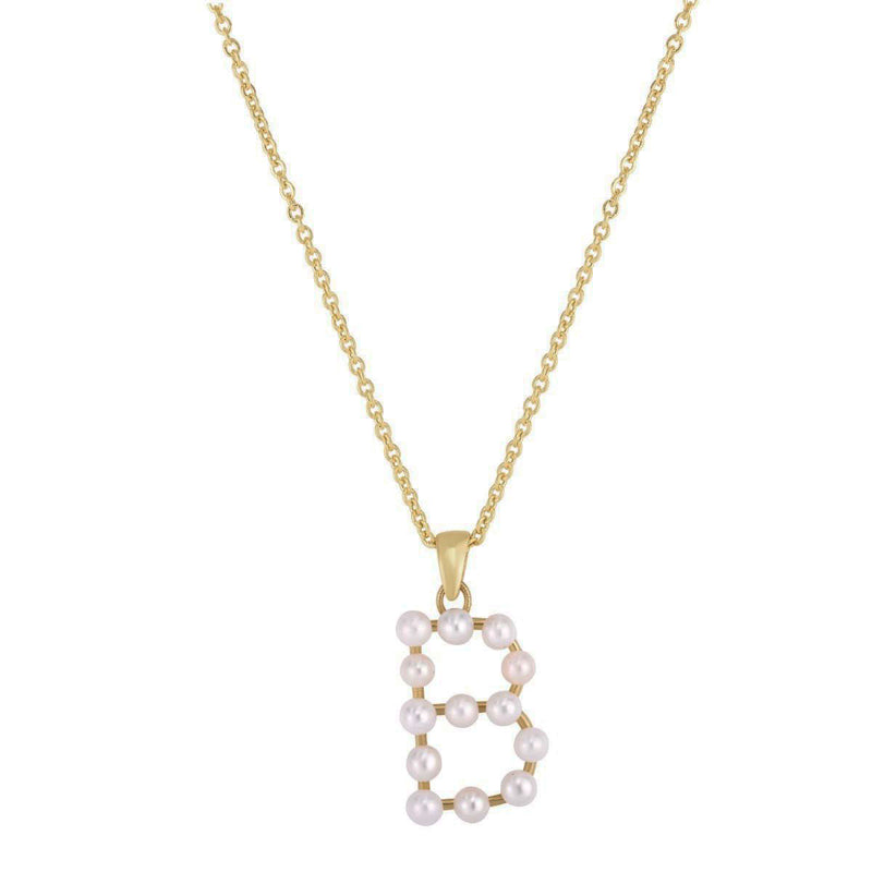 Pearl Initial Letter Necklace B (14K) front - Popular Jewelry - New York
