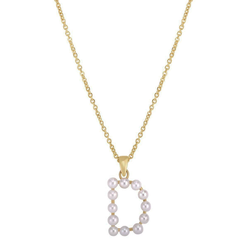 Pearl Initial Letter Necklace D (14K) front - Popular Jewelry - New York