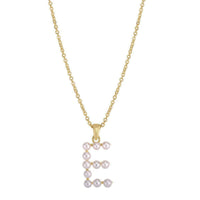 Pearl Initial Letter Necklace E (14K) front - Popular Jewelry - ニューヨーク