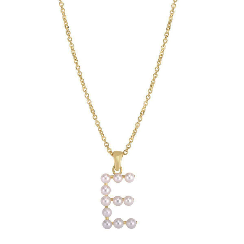Pearl Initial Letter Necklace E (14K) front - Popular Jewelry - New York
