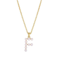 Pearl Initial Letter Necklace F (14K) front - Popular Jewelry - ニューヨーク