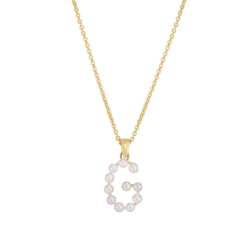 Pearl Initial Letter Necklace G (14K) front - Popular Jewelry - New York