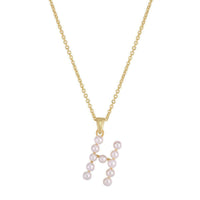 Perlový náhrdelník s počátečním písmenem H (14K) přední - Popular Jewelry - New York