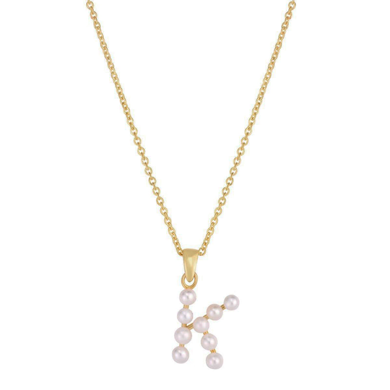 Pearl Initial Letter Necklace K (14K) front - Popular Jewelry - New York