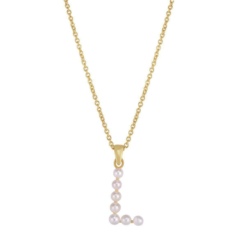 Pearl Initial Letter Necklace L (14K) front - Popular Jewelry - New York