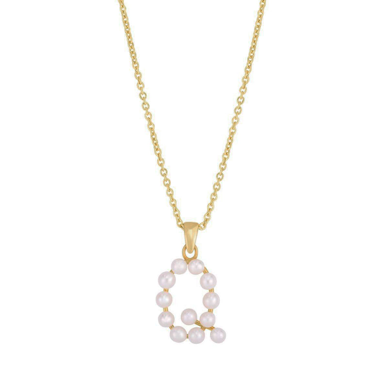 Pearl Initial Letter Necklace Q (14K) front - Popular Jewelry - New York