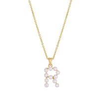 Pearl Initial Letter Necklace R (14K) front - Popular Jewelry - ニューヨーク