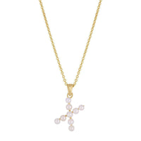 Pearl Initial Letter Necklace X (14K) front - Popular Jewelry - New York