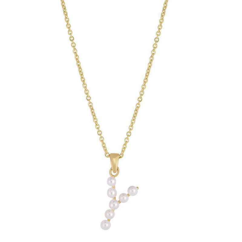 Pearl Initial Letter Necklace Y (14K) front - Popular Jewelry - New York