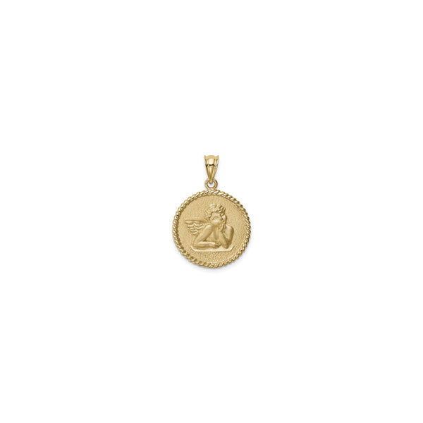 Pensive Cherub Braided Round Medal Pendant (14K) front - Popular Jewelry - New York