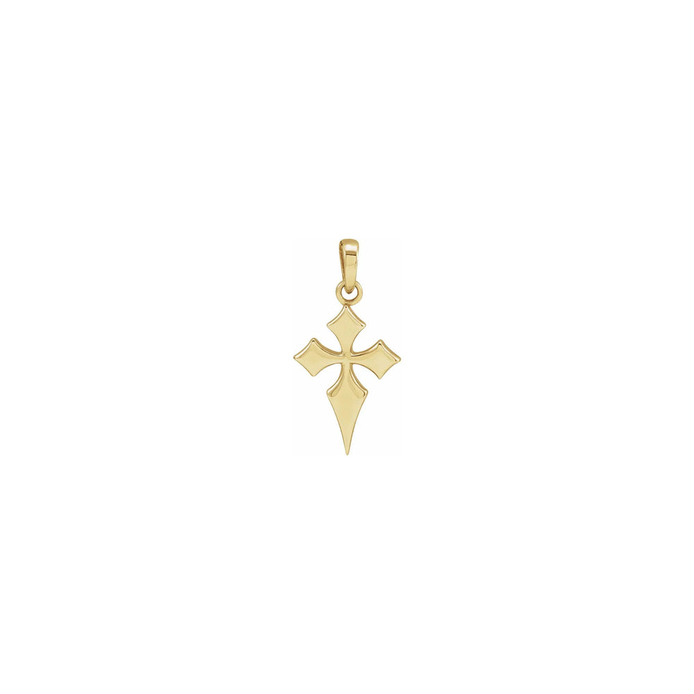 Petite Pointed Cross Pendant yellow (14K) front - Popular Jewelry - New York