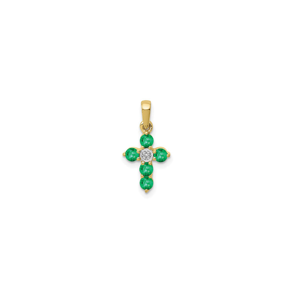 Petite Round Emerald and Diamond Cross Pendant (14K) front - Popular Jewelry - New York