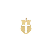 Pierced Cross Shield Pendant 黄色 (14K) 正面 - Popular Jewelry  - 纽约
