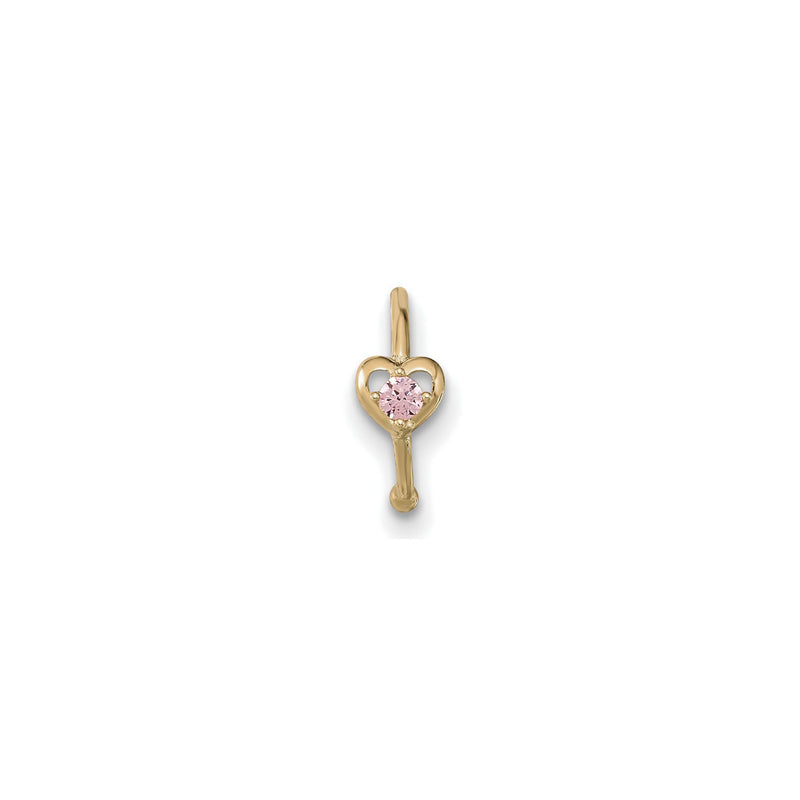 Pink CZ Heart Hoop Nose Ring (14K) front - Popular Jewelry - New York