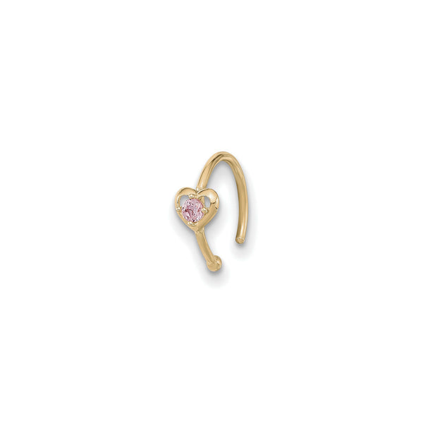 Pink CZ Heart Hoop Nose Ring (14K) main - Popular Jewelry - New York