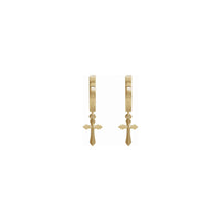Pointy Cross Hanging Hoop Earrings (14K) front - Popular Jewelry 