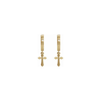 Pointy Cross Hanging Hoop Earrings (14K) front - Popular Jewelry 