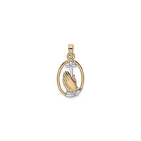 Praying Hands with Cross Two-Tone Oval Pendant (14K) front - Popular Jewelry - New York