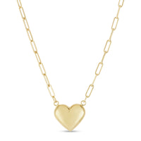 Puffed Heart Paperclip Necklace (14K) front - Popular Jewelry - New York