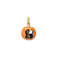 Pumpkin with Cat and Moon Charm (14K) front - Popular Jewelry - New York