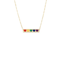 Rainbow Hearts Enamel Bar Necklace (14K) main - Popular Jewelry - New York