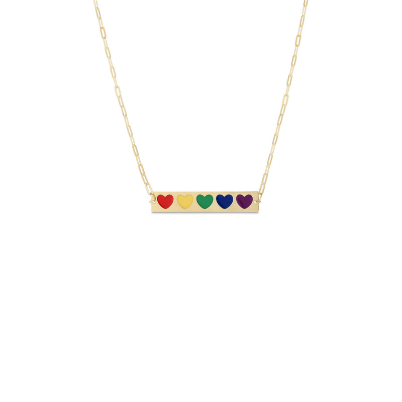 Rainbow Hearts Enamel Bar Necklace (14K) main - Popular Jewelry - New York