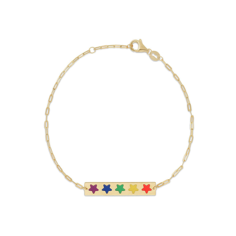 Rainbow Stars Enamel Bar Bracelet (14K) main - Popular Jewelry - New York