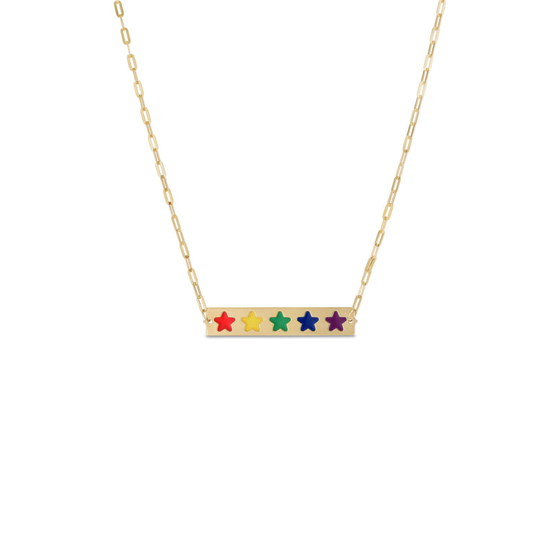 Rainbow Stars Enamel Bar Necklace (14K) main - Popular Jewelry - New York