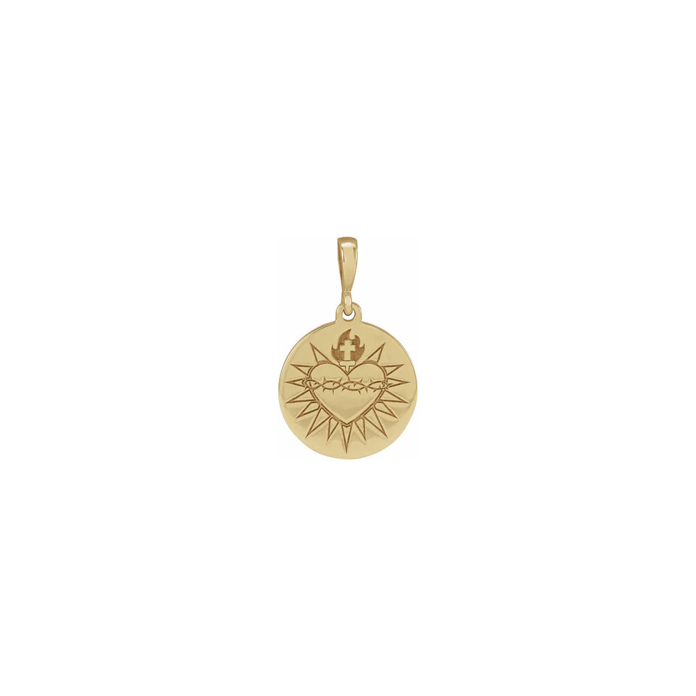 Sacred Heart Disc Pendant (14K) front - Popular Jewelry - New York