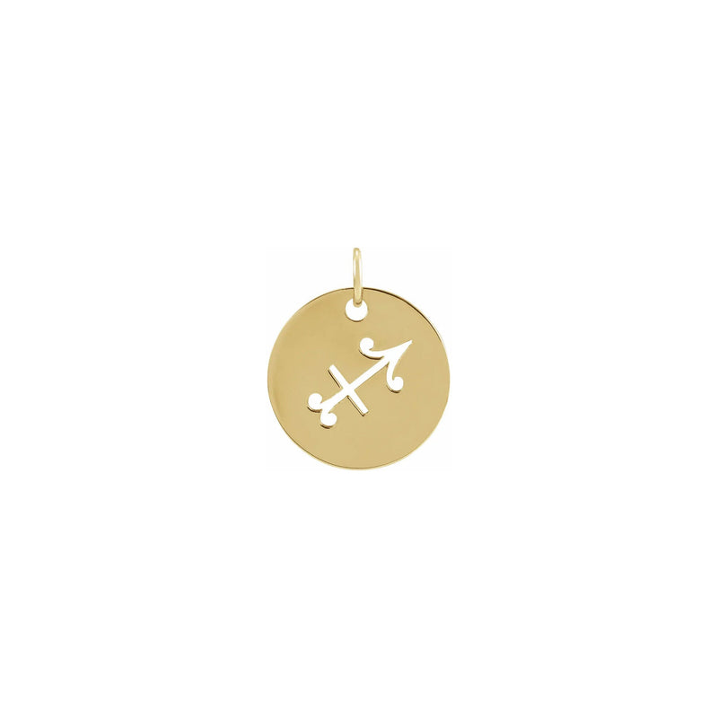 Sagittarius Zodiac Symbol Disc Pendant yellow (14K) front - Popular Jewelry - New York