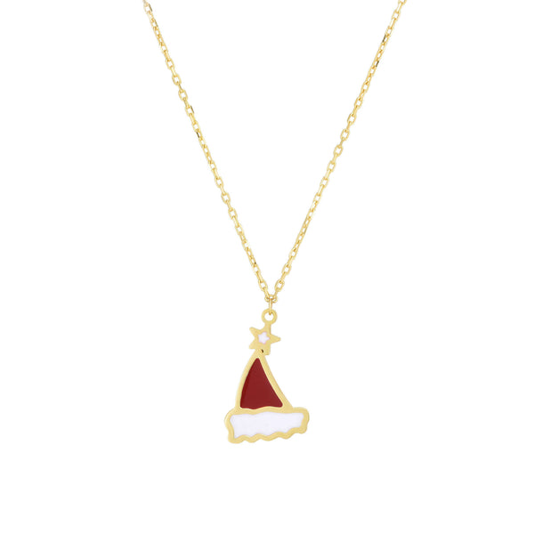 Santa Hat Necklace (14K) front - Popular Jewelry - New York
