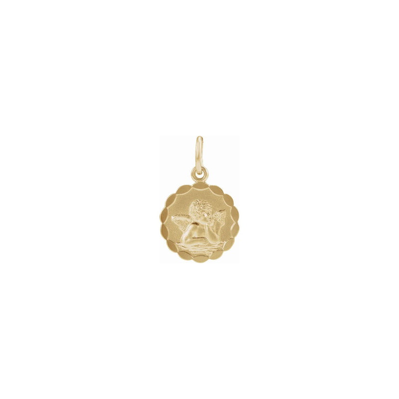 Scalloped Marquise Frame Cherub Medal Pendant (14K) front - Popular Jewelry - New York