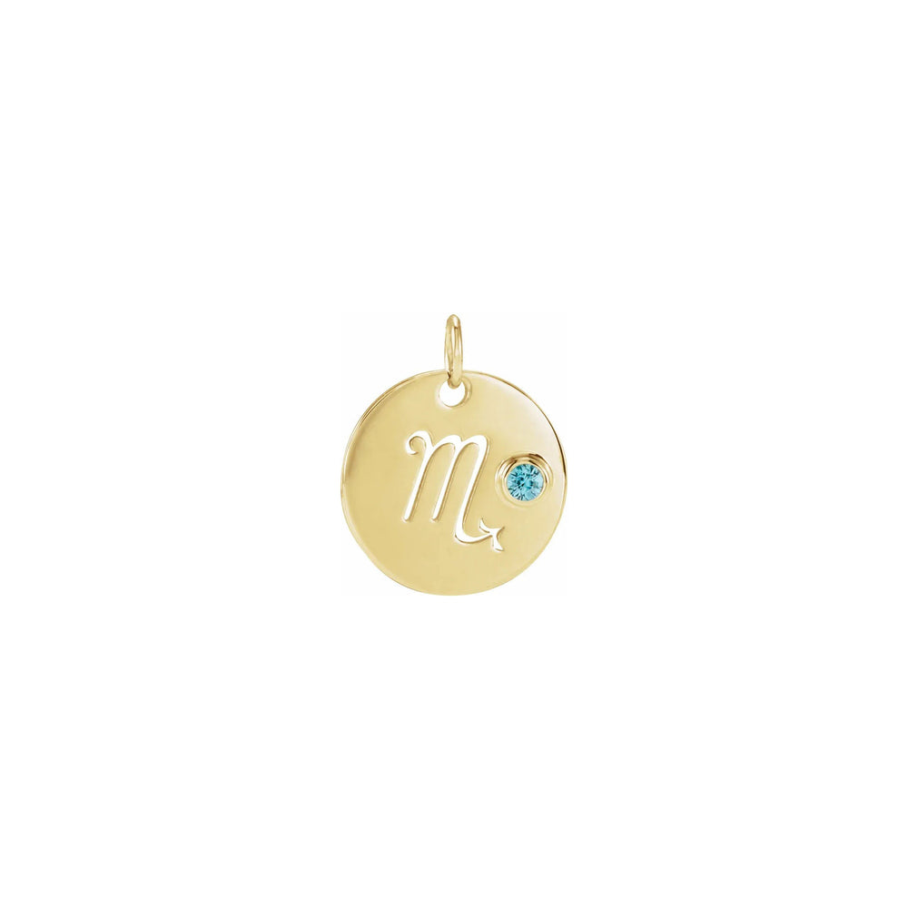 Scorpio Blue Zircon Zodiac Disc Pendant yellow (14K) front - Popular Jewelry - New York