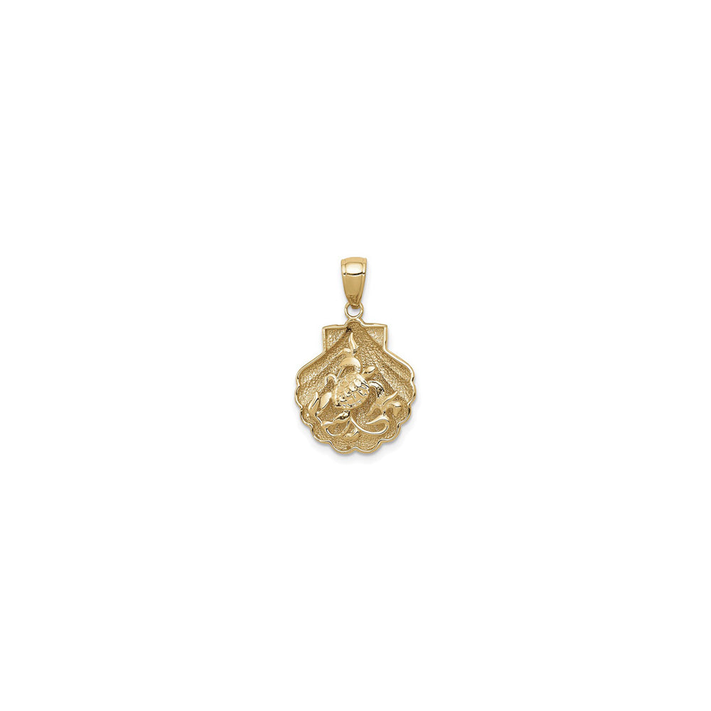 Sea Turtle in a Shell Pendant (14K) front - Popular Jewelry - New York