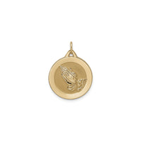 Solid Praying Hands Disc Pendant (14K) front - Popular Jewelry - New York