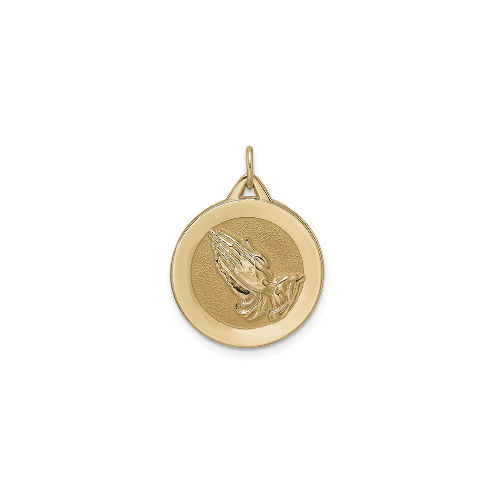 Solid Praying Hands Disc Pendant (14K) front - Popular Jewelry - New York