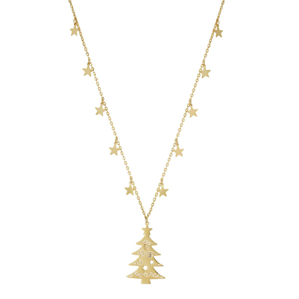 Starry Night Christmas Tree Necklace (14K) front - Popular Jewelry - New York