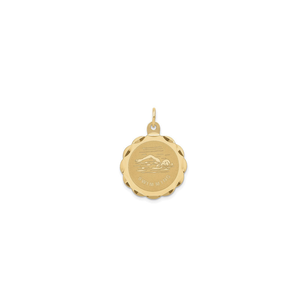 Swimming Round Medal Pendant (14K) front - Popular Jewelry - New York