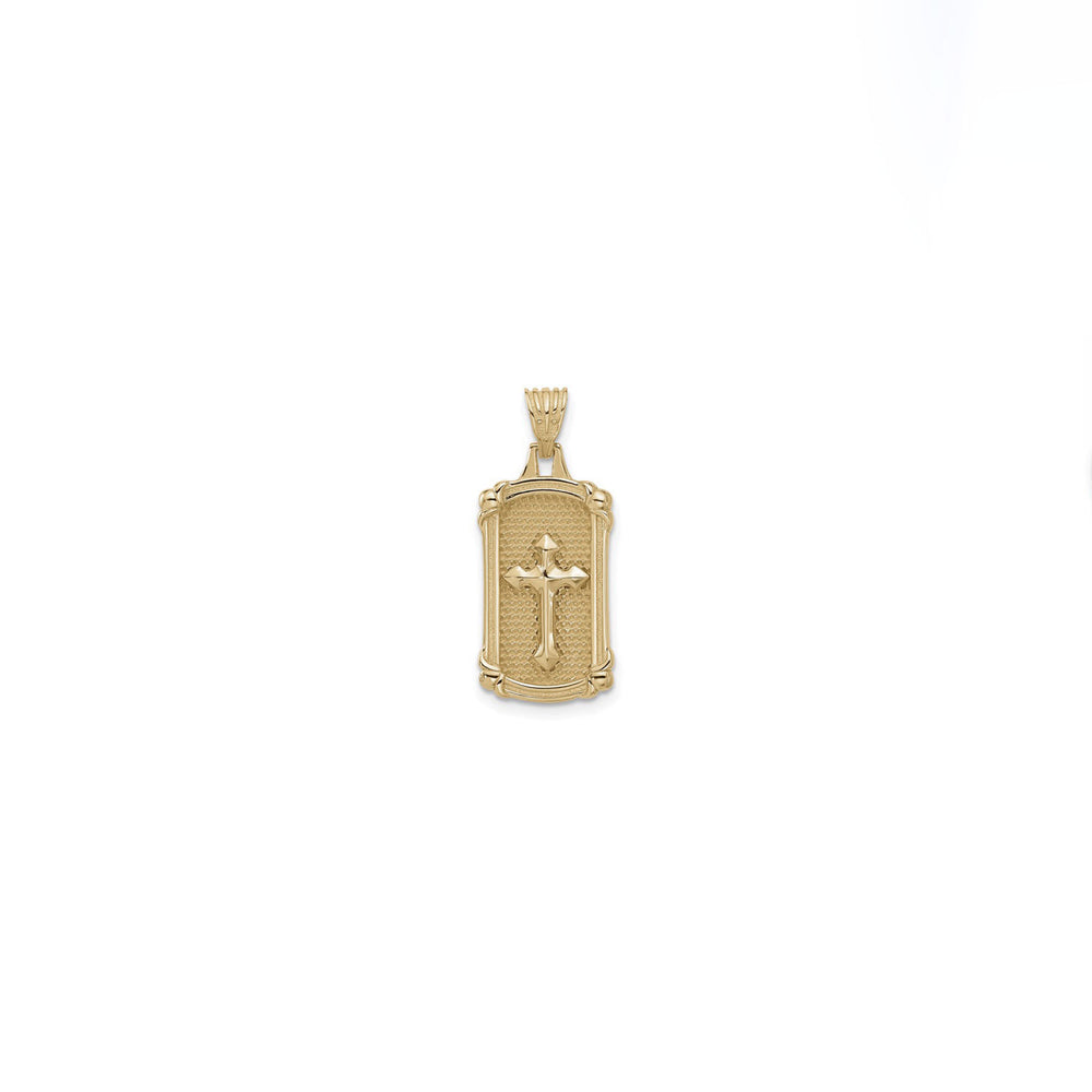 Textured Dog Tag Cross Pendant (14K) front - Popular Jewelry - New York