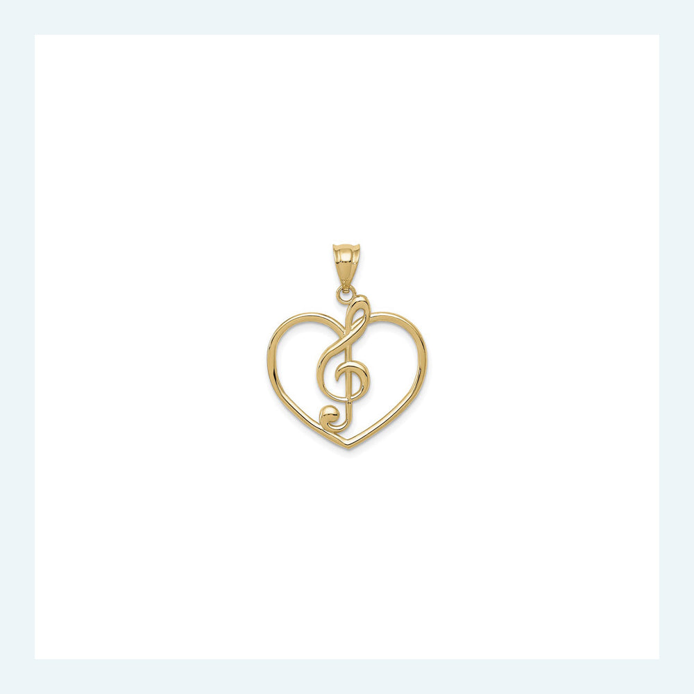 Treble Clef Music Note Heart Pendant (14K) front - Popular Jewelry - New York