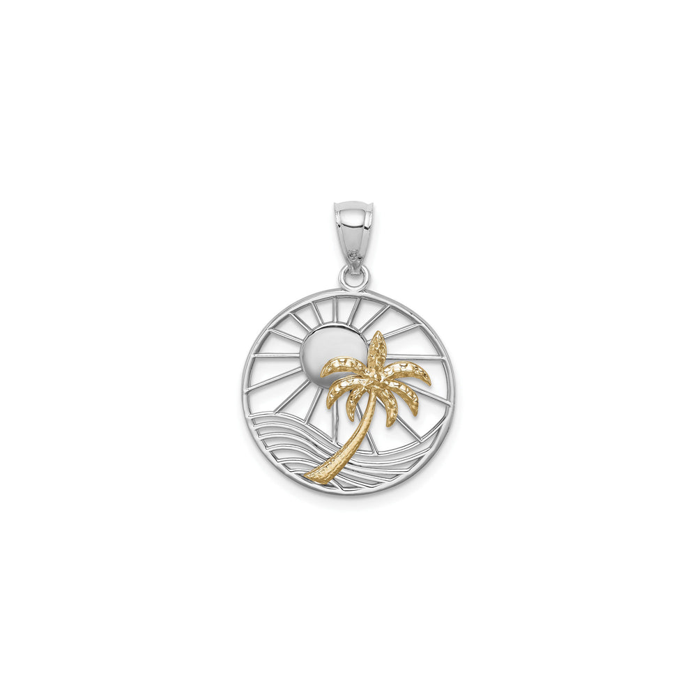 Tropical Palm Tree Circle Pendant (14K) front - Popular Jewelry - New York